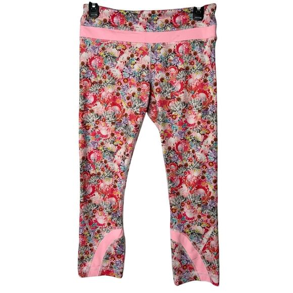 Lululemon Women’s Run Inspire Crop II Pink Floral Flowabunga Leggings Size 6 - Picture 1 of 4